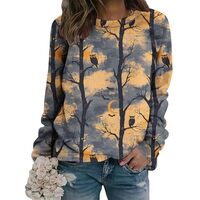 QANSI Womens Halloween Sweatshirts Casual Lightweight Spooky Graphic Crewneck T Shirts for Ladies Ov