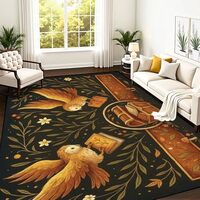 PeeNoke Dark Academia Whimsical Owls Books Floral Accents Golden Tones Area Rug Outdoor Patio Rug Pl