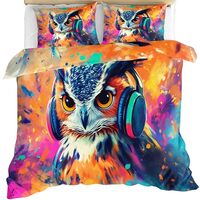 GKPLY Owl Duvet Cover Cal King - Graffiti Owl Bedding Sets - Musical Animals Comforter Cover with Zi
