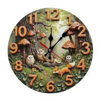 Forest Fox Owls Clock Mushrooms 2D-gigapixel-standard-width-3000px Wall Clock, Silent Non Ticking Ba