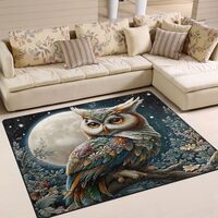 ALAZA Magical Owl Moon Flower Blossom Non Slip Area Rug 4'10" x 6'8" for Living 