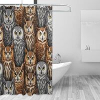 Emelivor Watercolor Owls Brown Shower Curtain with Metal Buttonholes Machine Washable Fabric Shower 