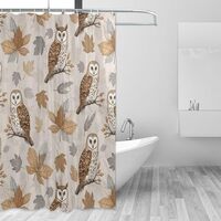 Emelivor Owls Fall Leaves Gray Shower Curtain with Metal Buttonholes Machine Washable Fabric Shower 