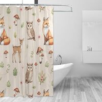 Emelivor Fall Owls Foxes Gray Shower Curtain with Metal Buttonholes Machine Washable Fabric Shower C
