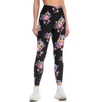 Cute Owl Floral Leggings for Women High Waist Tummy Control Workout Yoga Pants for Running Athletic 