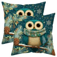 HYJ Decorative Owl Pillow Covers 18x18 Set of 2, Winter Throw Pillow Cases with Cute Owl Design, Dou