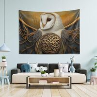 ZRYSMY Tapestry Celtic Owl Art Face - Polyester Fabric, Thick, Wear-Resistant, Wall Tapestries for B
