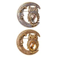 SHIDXIB 2PC Gemstone Owl Brooch Pin - Vibrant Colors, Zinc Alloy Cute Accessory for Men & Women,