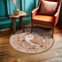 Owl Area Rug, Nature Bohemian Flowers Leaves Fall Brown Non-Slip Backing Doormat Round Throw Rug Sta