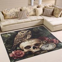 ALAZA Owl Sugar Skull Rose Bird Flower Non Slip Area Rug 4'10" x 6'8" for Living