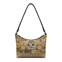 FANCOSAN Cute Owl Leather Shoulder Bag Tote for Women Yellow Floral Underarm Bag with Zipper Waterpr