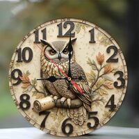 SEMARY Owl Wall Clock Vintage Home Decor Decorative Timepiece10-Inch Wooden Wall Clock, Silent Movem