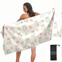 KOPIRIT Owls Leaf Fall Beige Beach Towel Quick Dry Microfiber Oversized Sandproof Travel Beach Towel