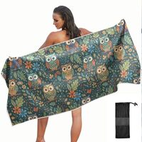 KOPIRIT Owls Leaves Dark Fall Beach Towel Quick Dry Microfiber Oversized Sandproof Travel Beach Towe