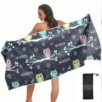 KOPIRIT Christmas Owls Night Beach Towel Quick Dry Microfiber Oversized Sandproof Travel Beach Towel