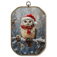 WUHSDIBC Vintage Christmas Winter Owl Octagon Wall Art Decor, Christmas Bird Framed Canvas Art Print