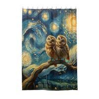 ODAWA Long Shower Curtain for Bathroom Fabric Owls Starry Night Floral Heavy Duty Standard Bathtub C