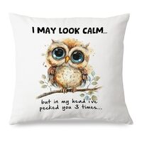 AJIPUX Funny Cute Owl Throw Pillow Covers 18x18, Gifts for Owl Lovers, I May Look Calm But in My Hea