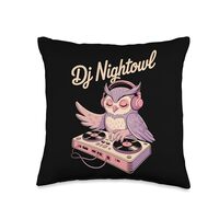 Dj Nightowl Owl DJ Turntable EDM Rave Club Music Throw Pillow