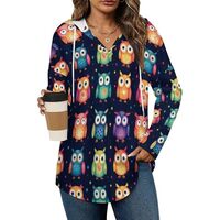 TZTTZT Cartoon Owl Colorful Print Womens Tops Hoodies Sweatshirts for Women Pullover Long SLeeve Shi