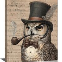 Owl Pictures Wall Art, Steampunk Owl Canvas Wall Decor, Rustic Framed Painting, Natural Landscape Ar