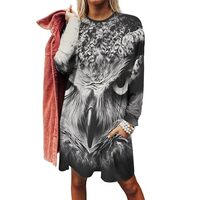 Cute Owl Face Women's Sweatshirt Dress Casual Long Sleeve Tunic Tops Loose Fall Winter Blouses 