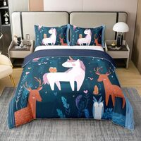 Erosebridal Cartoon Unicorn 100% Cotton Duvet Cover Queen Owl Deer Wildlife Comforter Cover | Jungle