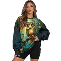 HUGS IDEA Gothic Owl Oversized Sweatshirt for Women with Pockets Long Sleeve Pullover Hoodies for La