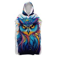 Colorful Owl Feather Quick Dry Changing Poncho Robe Lightweight Surf Bath Hooded Towel for Adults