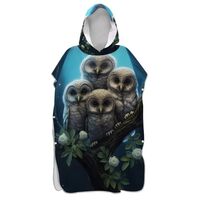 Cute Owls Birds Hooded Quick Dry Changing Robe, Surf Poncho for Adults, Absorbent Lightweight Beach 