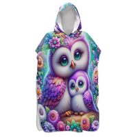 Fancy Owls Floral Hooded Changing Robe, Quick Dry Absorbent Beach Poncho, Wearable Surf Changing Tow