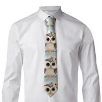 FodPand Classic Men's Silk Tie Cute Owl with Flowers Necktie Skinny Neck Ties Formal Neckties f