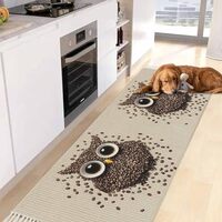 Coffee Owl Runner Rug Non Slip Kitchen Rug with Tassels Washable Woven Area Rugs Throw Front Door Ma