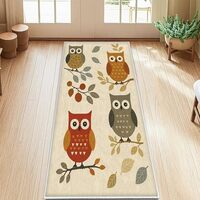 Owls Runner Rug, Fall Nature Leaves Berries Fall Brown Low Pile Soft Rectangle Carpet Stain Resistan