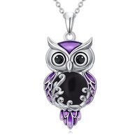 POTOPYY Black Onyx Owl Necklace for Women 925 Sterling Silver Filigree Owl Jewelry Pendant Christmas