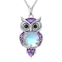 POTOPYY Moonstone Owl Necklace for Women 925 Sterling Silver Filigree Owl Jewelry Pendant Christmas
