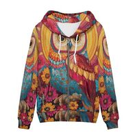 Allcute Gorgeous Floral Owl Hoodies for Women Full Zip Up Sweatshirts Hooded Jackets Casual Comfy Fa