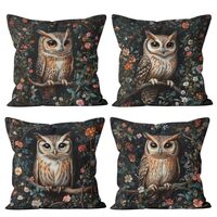 Owl Forest Pillow Covers 18x18 inch Set of 4, Mystic Woodland Flowers Dark Academia Throw Pillow Cov