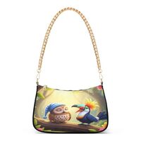 Playful Cute Owl Tree Chain Shoulder Bag, Women's Hobo Tote Handbag with Artistic Print for Eve