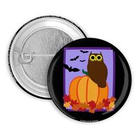 HARD EDGE DESIGN Pinback Autumn Pumpkin Owl Button Badge, 2.25 inch
