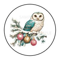30 Owl Bird Christmas Labels Tags Envelope Seals 1.5” Round Stickers