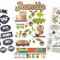 Family Scrapbook Stickers - Scrapbook Stickers Family with Chalk Labels, Woodland Owls, Tree and Bir