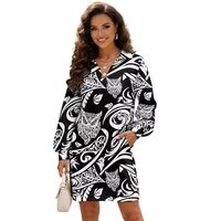 Irisjudy Tribal Owl Print Womens Sweatshirt Dress with Pocket Ethnic Striped Owl Totem Oversized Lon
