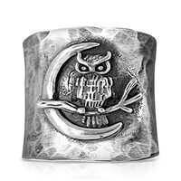 SWBRJ Crescent Moon Owl Octopus Wide Band Chunky Ring for Women, (Ring_A, 10.0)