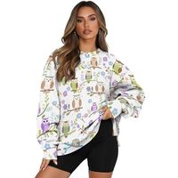Garronmavis Simple Drawing of Owl Sweatshirt Crewneck Oversized Sweatshirt for Women Floral Graphic 