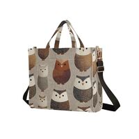 WOIWB Women's Shoulder Handbags Cartoon Owls Print, Corduroy Fabric Tote Bags Large Capacity-M