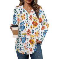 JOJOART V Neck Hoodies for Women Colorful Owls Flowers Leaves Long Sleeve Lightweight Sweatshirt, Lo