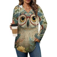 JOJOART V Neck Hoodies for Women Floral Owl Glasses Cute Long Sleeve Lightweight Sweatshirt, Loose F