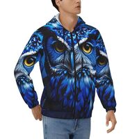 STVYUKL Blue Owl Mens Hoodie Full Zip Hooded Sweatshirt Winter Jackets Long Sleeve Outerwear With Mu