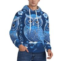 ZZZSWSYWZ Blue Owl,Men'S Lined Fleece Hoodie,Midweight Hooded Sweatshirts For Men,Classic Pullo